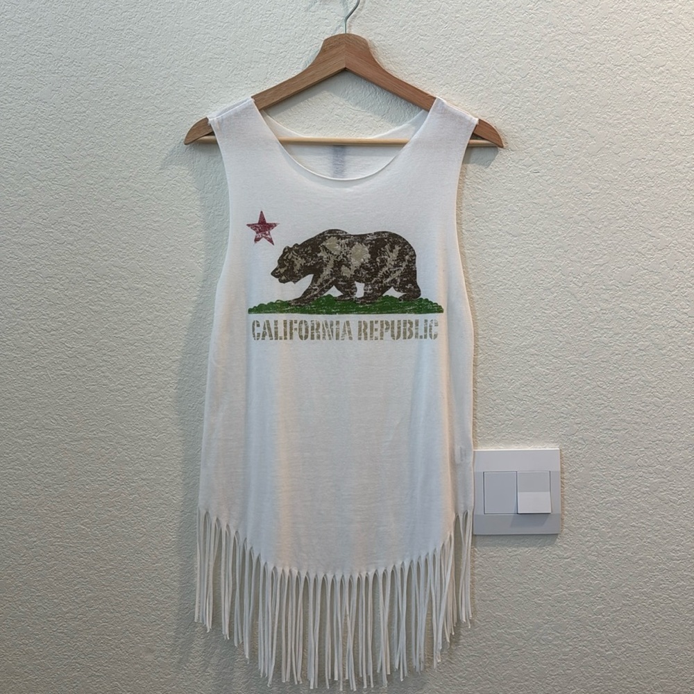 California Republic White Fringe Tank Top